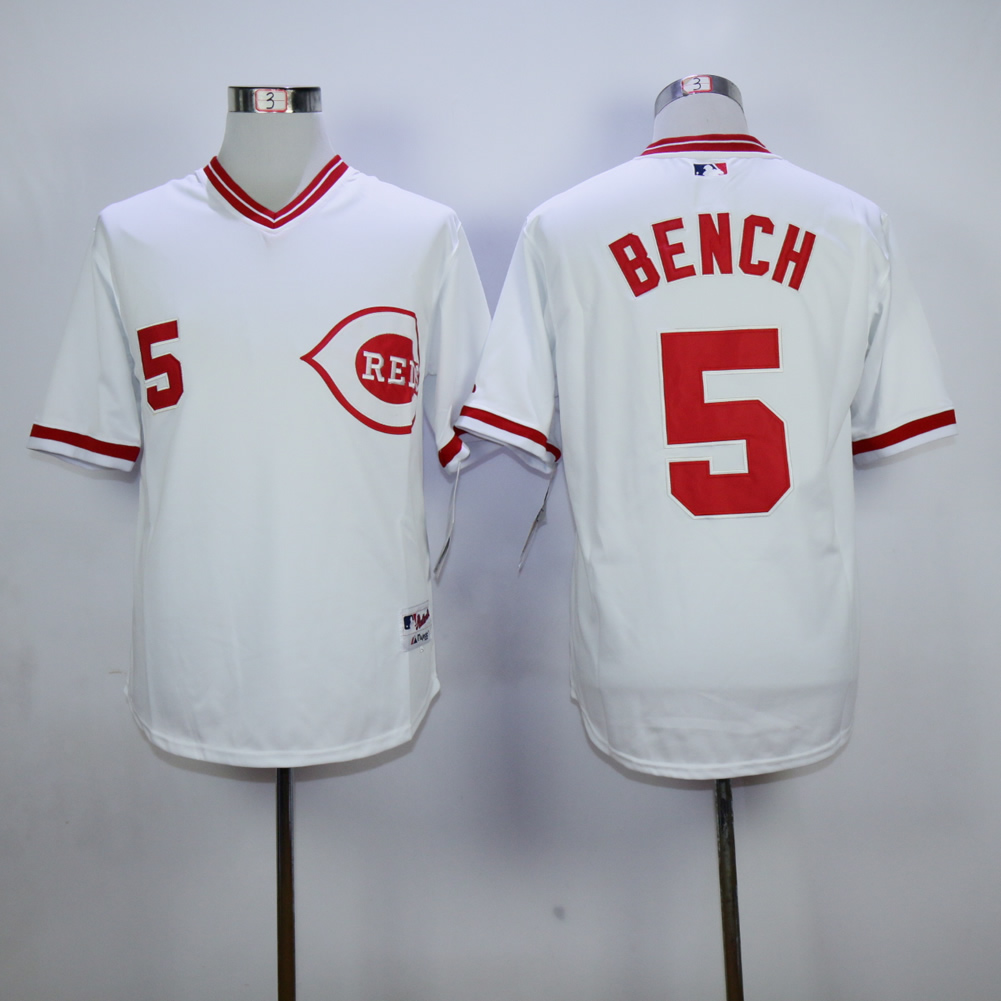 Men MLB Cincinnati Reds #5 Bench Grey Mitchnell Ness 1990 jerseys